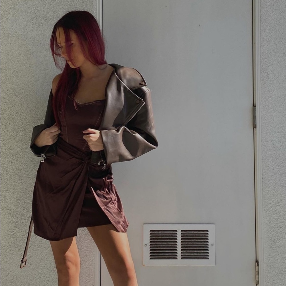 Zara Brown Satin Corset Dress